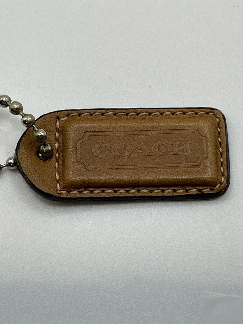 Coach Tan Brown Leather Hang Tag with Embossed Logo